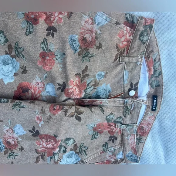 Flamingals Women's Floral Print Wide Leg Cropped Pants Mid Rise Boho Ankle - Picture 4 of 6